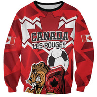 Red Canada Les Rouges sweatshirt with beaver mascot and soccer graphic, crewneck
