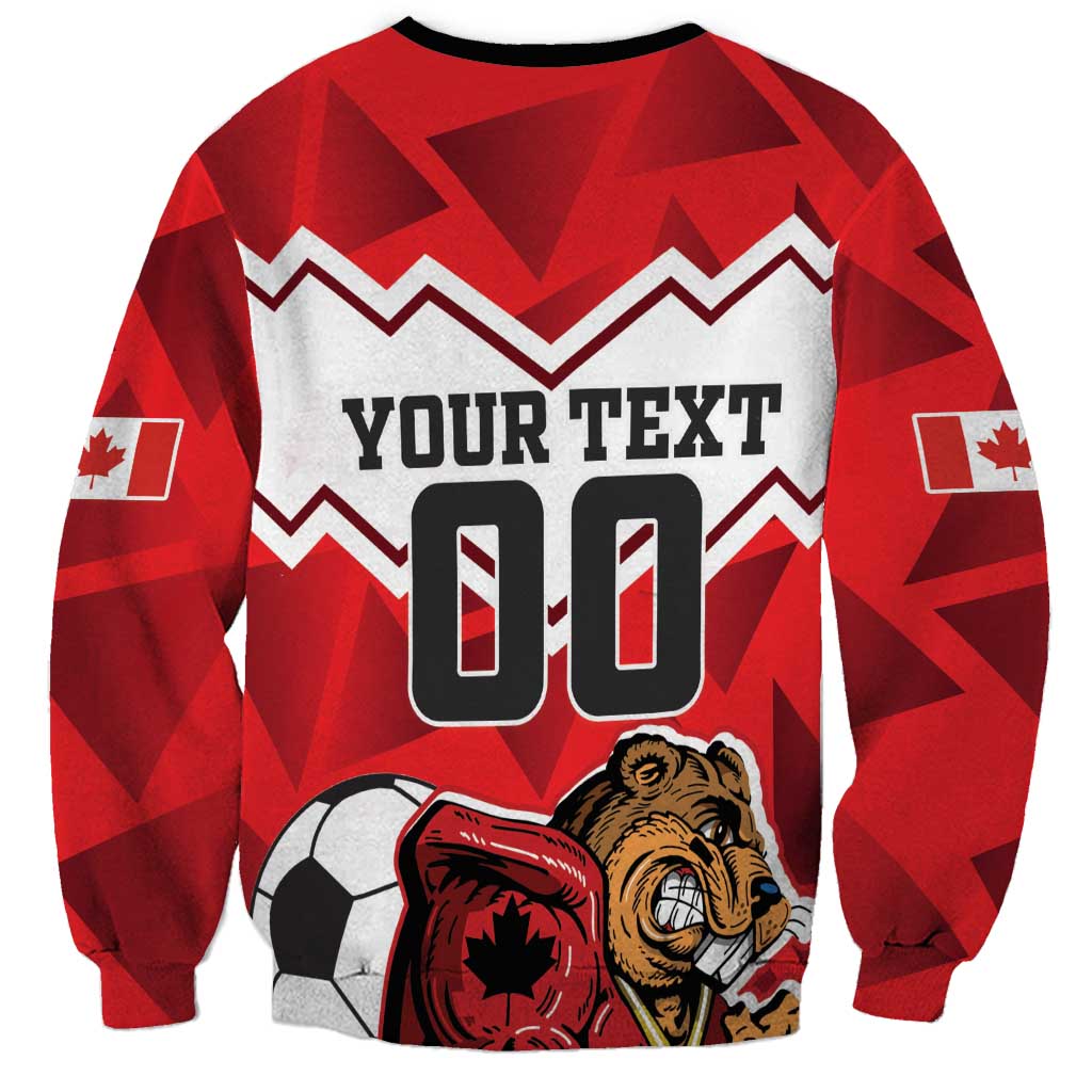Red sweatshirt with plaid pattern, your text area and beaver mascot with soccer ball
