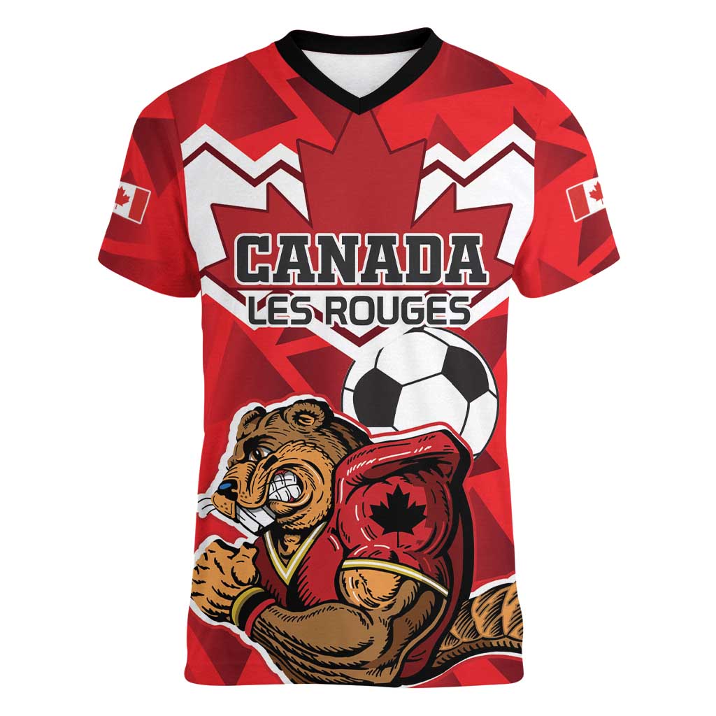 Custom Canada Football Women V-Neck T-Shirt Beavers Mascot - Wonder Print Shop