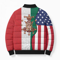 Guadalupe Virgin Mary Bomber Puffer Jacket Mexican American Flag - Wonder Print Shop