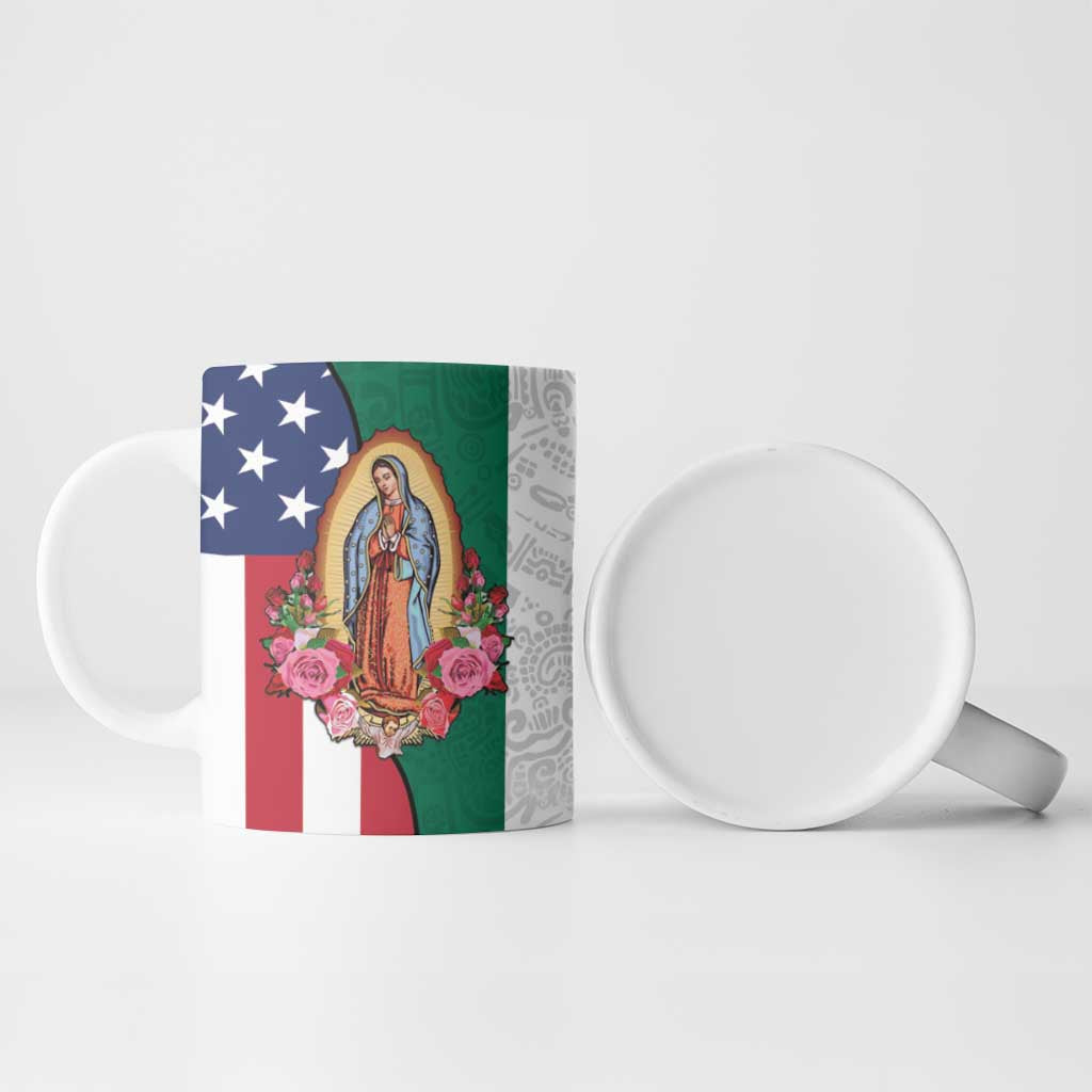 Guadalupe Virgin Mary Ceramic Mug Mexican American Flag - Wonder Print Shop