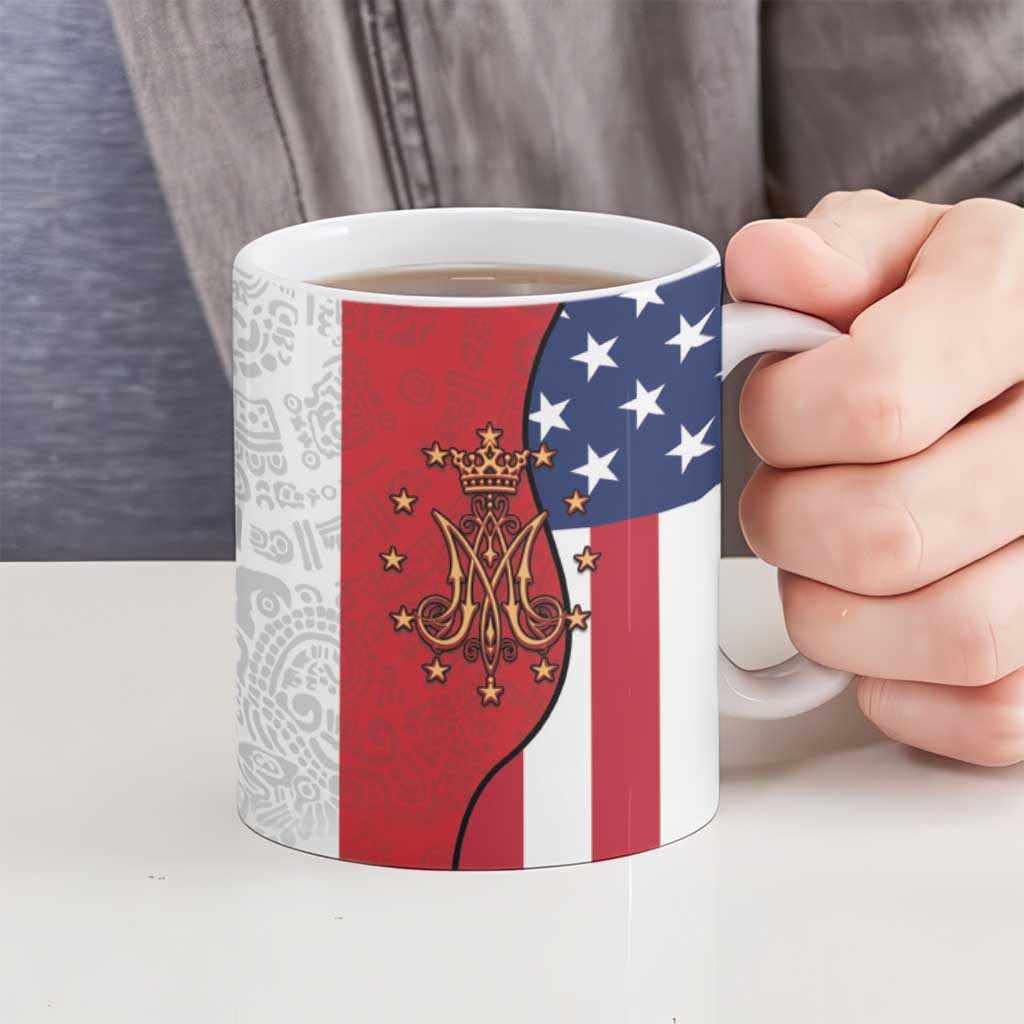 Guadalupe Virgin Mary Ceramic Mug Mexican American Flag - Wonder Print Shop