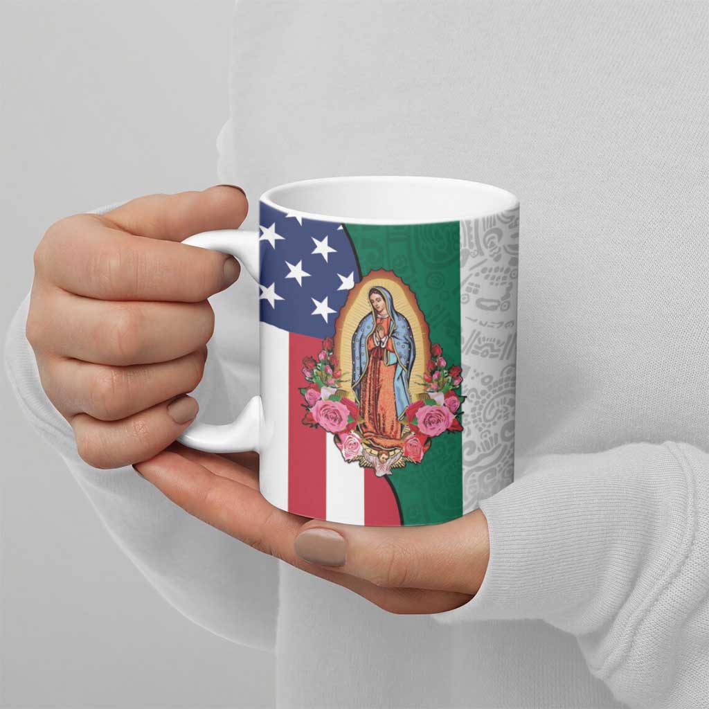 Guadalupe Virgin Mary Ceramic Mug Mexican American Flag - Wonder Print Shop