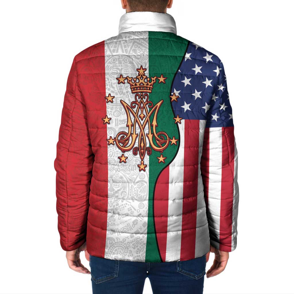 Guadalupe Virgin Mary Padded Jacket Mexican American Flag - Wonder Print Shop