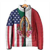 Guadalupe Virgin Mary Padded Jacket Mexican American Flag - Wonder Print Shop