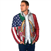 Guadalupe Virgin Mary Padded Jacket Mexican American Flag - Wonder Print Shop