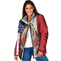 Guadalupe Virgin Mary Padded Jacket Mexican American Flag - Wonder Print Shop
