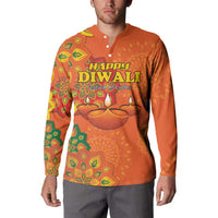 Orange button sweatshirt with Happy Diwali Festival of Lights and diya candle graphic