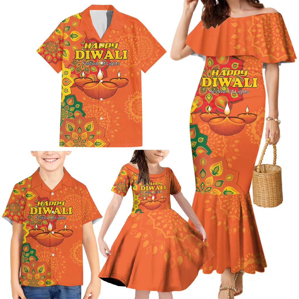 Happy Diwali India Family Matching Mermaid Dress and Hawaiian Shirt With Rangoli Patterns - Wonder Print Shop