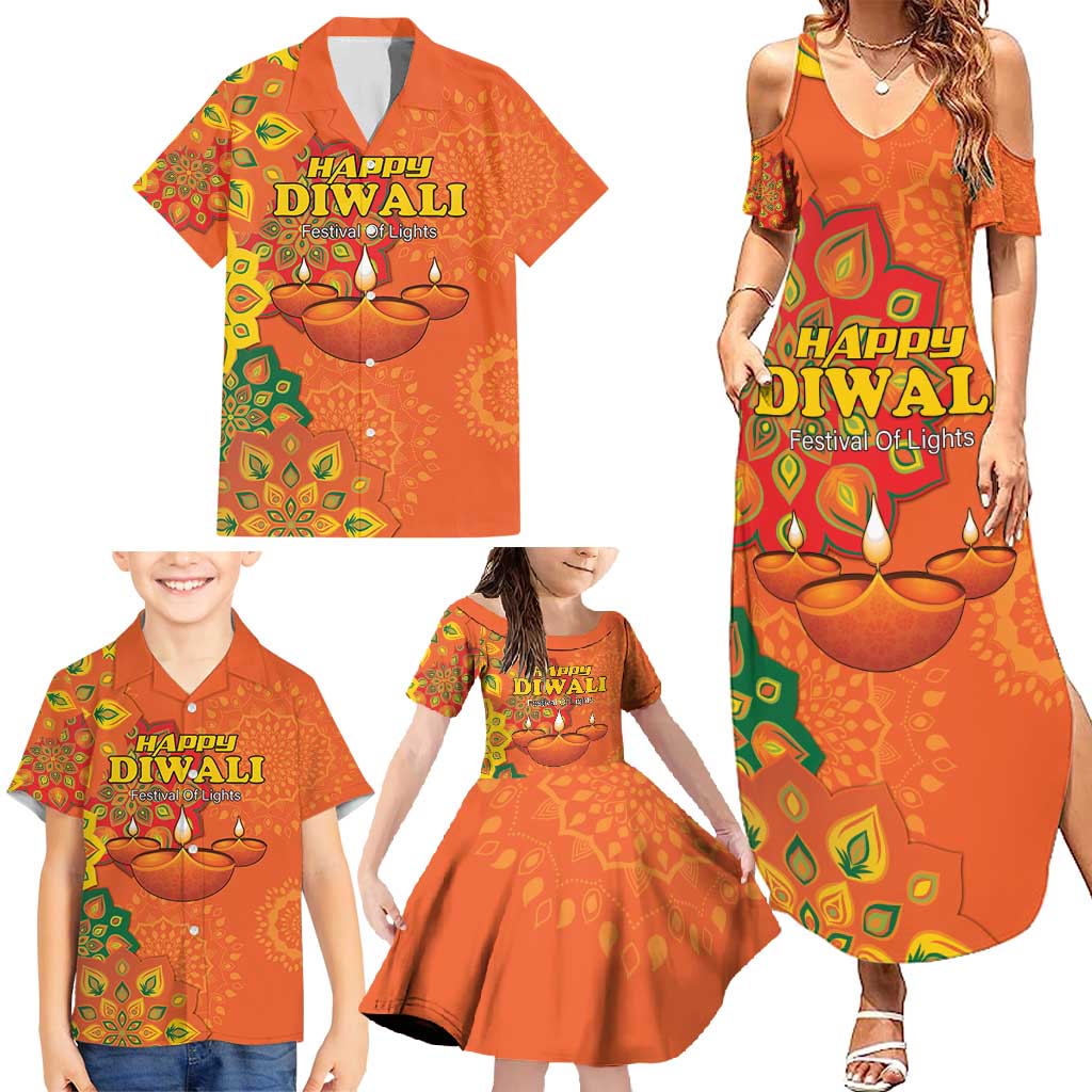 Happy Diwali India Family Matching Summer Maxi Dress and Hawaiian Shirt With Rangoli Patterns - Wonder Print Shop