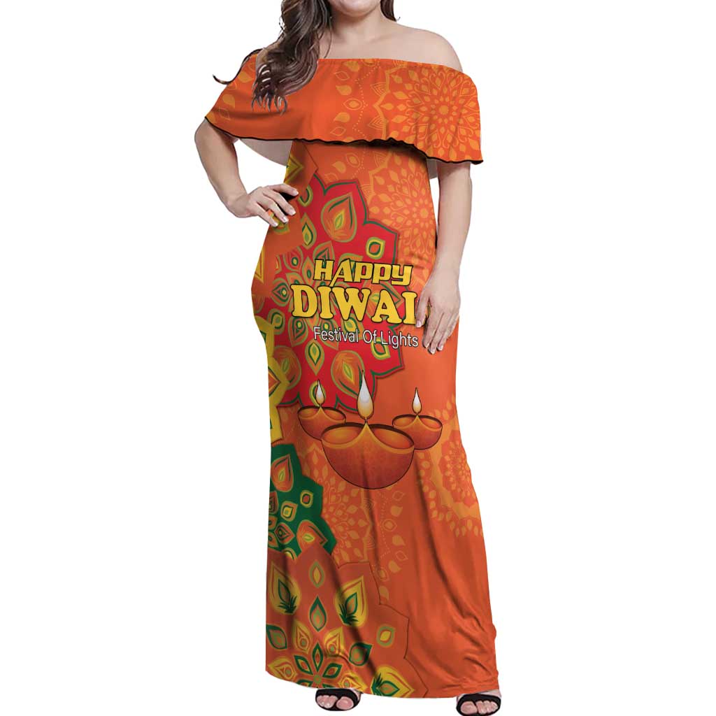 Happy Diwali India Off Shoulder Maxi Dress With Rangoli Patterns - Wonder Print Shop