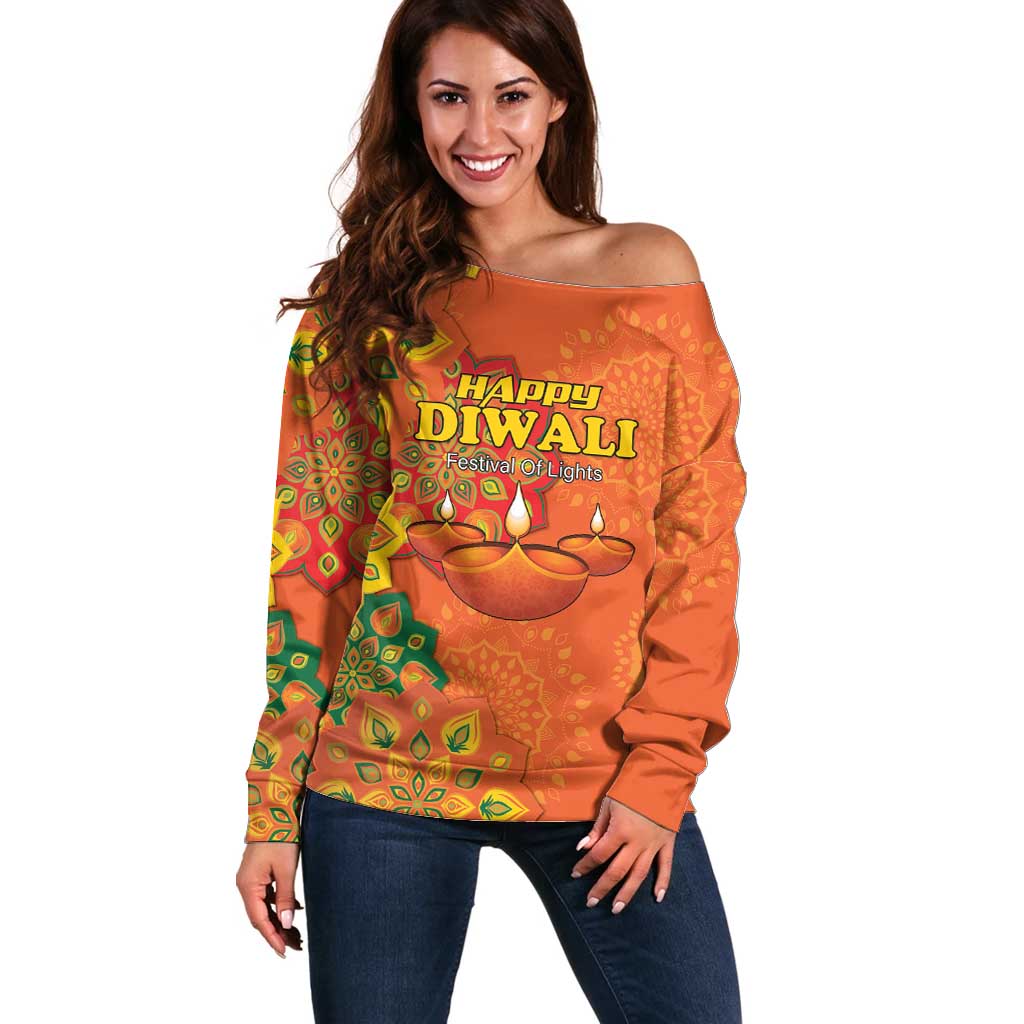 Happy Diwali India Off Shoulder Sweater With Rangoli Patterns - Wonder Print Shop