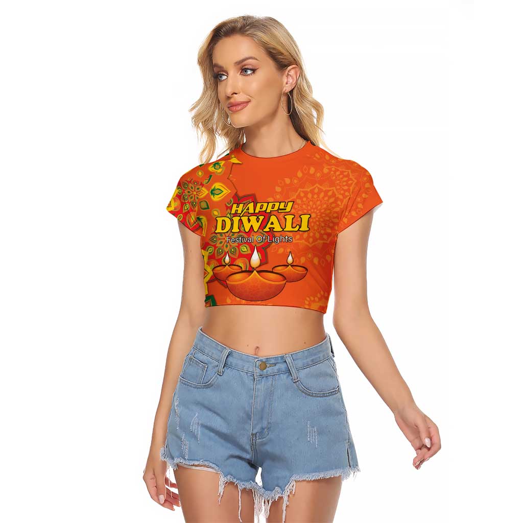 Happy Diwali India Raglan Cropped T Shirt With Rangoli Patterns