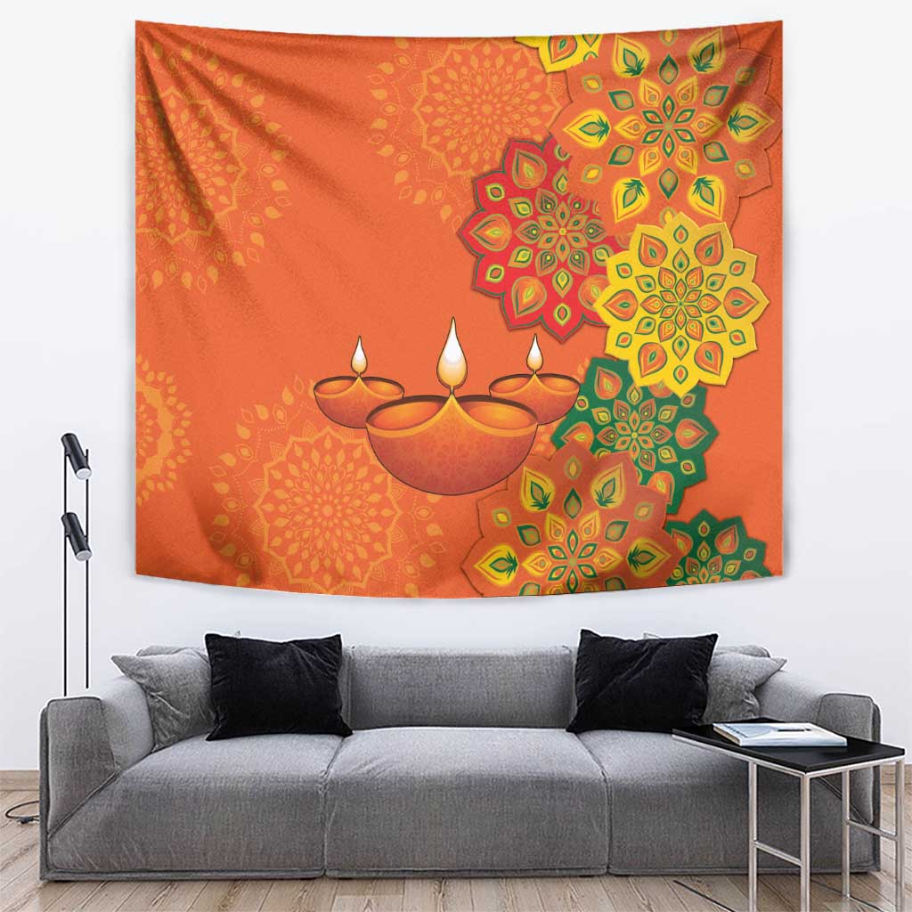 Happy Diwali India Tapestry With Rangoli Patterns