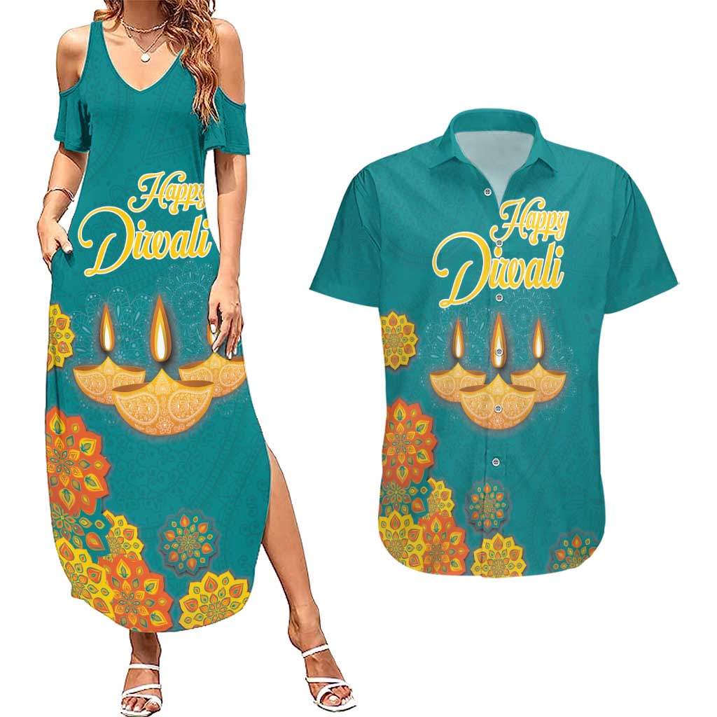 Personalized India Diwali Couples Matching Summer Maxi Dress and Hawaiian Shirt Festival Of Light With Diya - Wonder Print Shop