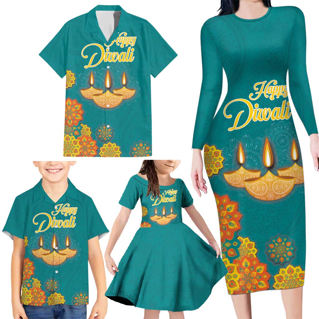 Personalized India Diwali Family Matching Long Sleeve Bodycon Dress and Hawaiian Shirt Festival Of Light With Diya - Wonder Print Shop