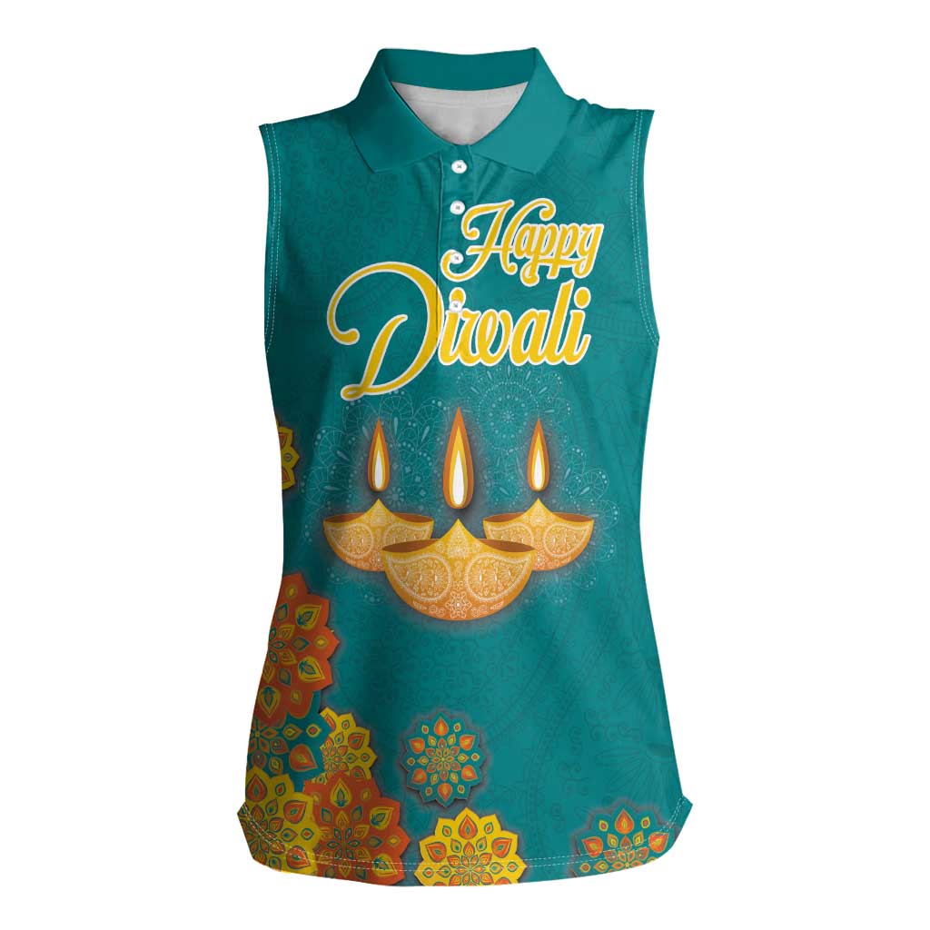 Personalized India Diwali Women Sleeveless Polo Shirt Festival Of Light With Diya