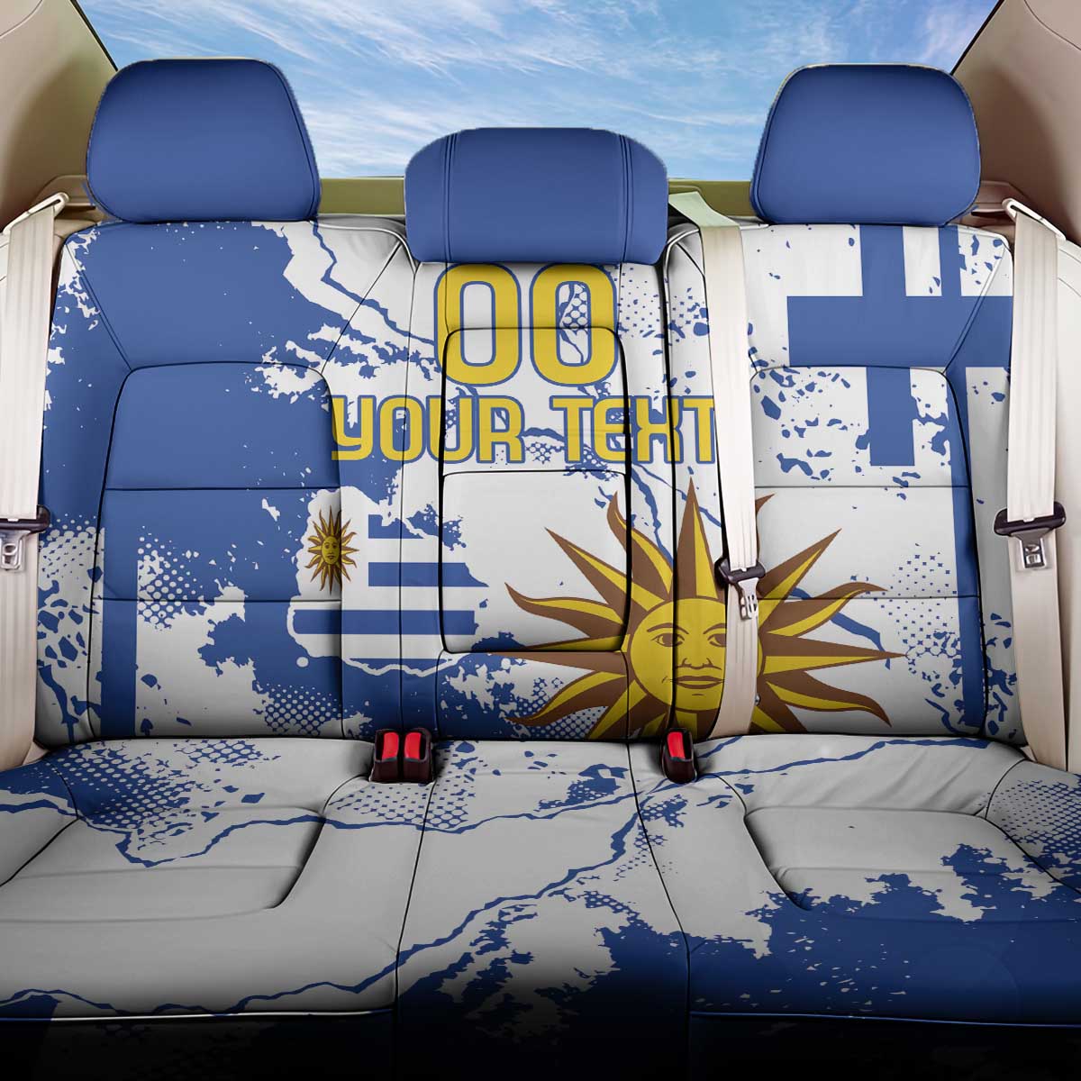 Custom Uruguay Independence Day Back Car Seat Cover Sol de Mayo With Grunge Urban - Wonder Print Shop