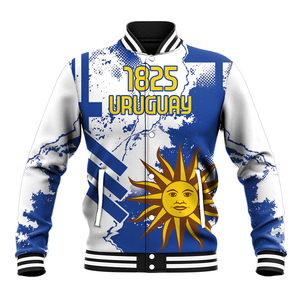 Custom Uruguay Independence Day Baseball Jacket Sol de Mayo With Grunge Urban - Wonder Print Shop