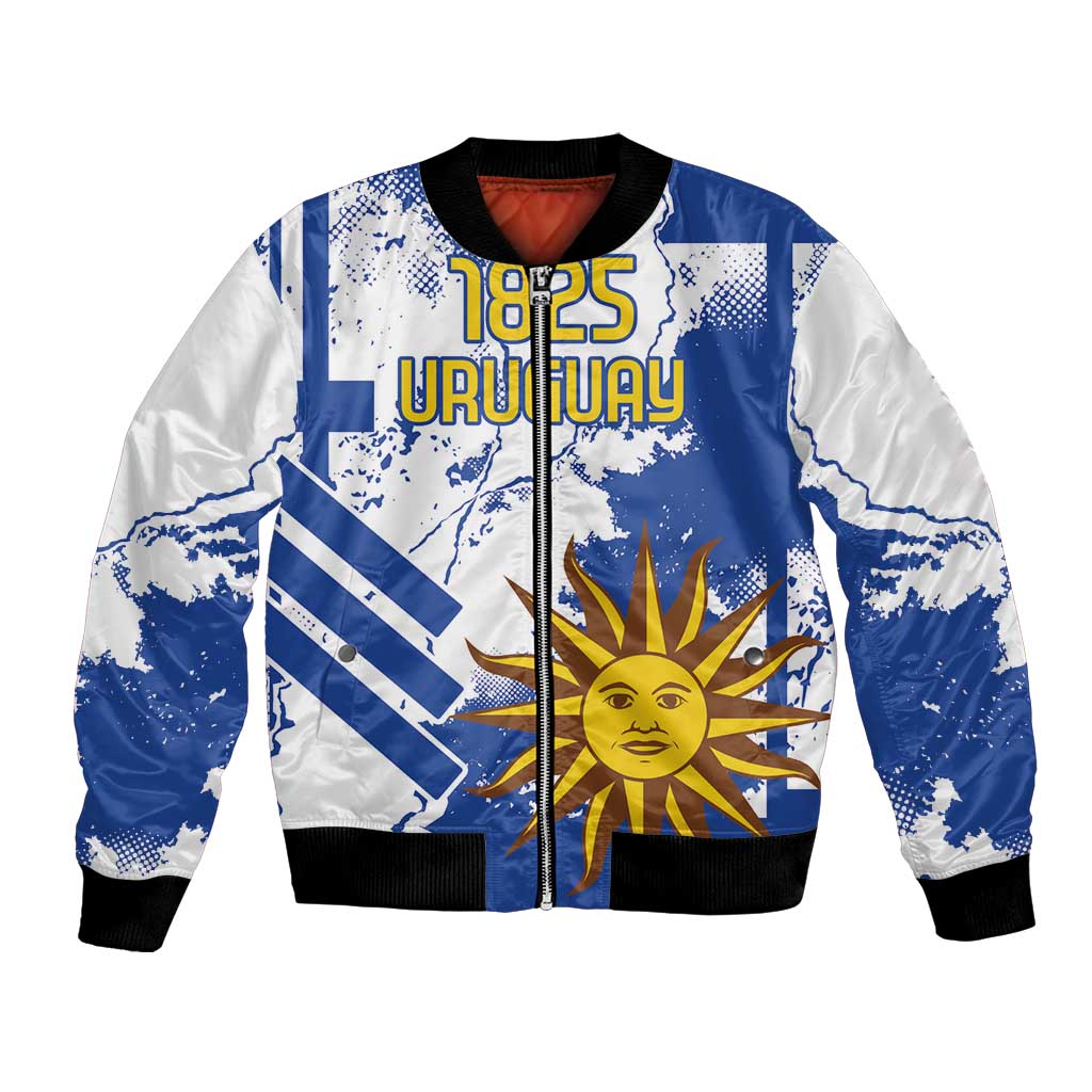 Custom Uruguay Independence Day Bomber Jacket Sol de Mayo With Grunge Urban - Wonder Print Shop