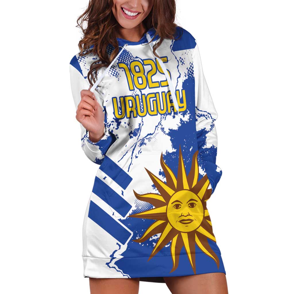 Custom Uruguay Independence Day Hoodie Dress Sol de Mayo With Grunge Urban - Wonder Print Shop