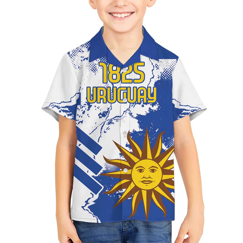 Custom Uruguay Independence Day Kid Hawaiian Shirt Sol de Mayo With Grunge Urban - Wonder Print Shop