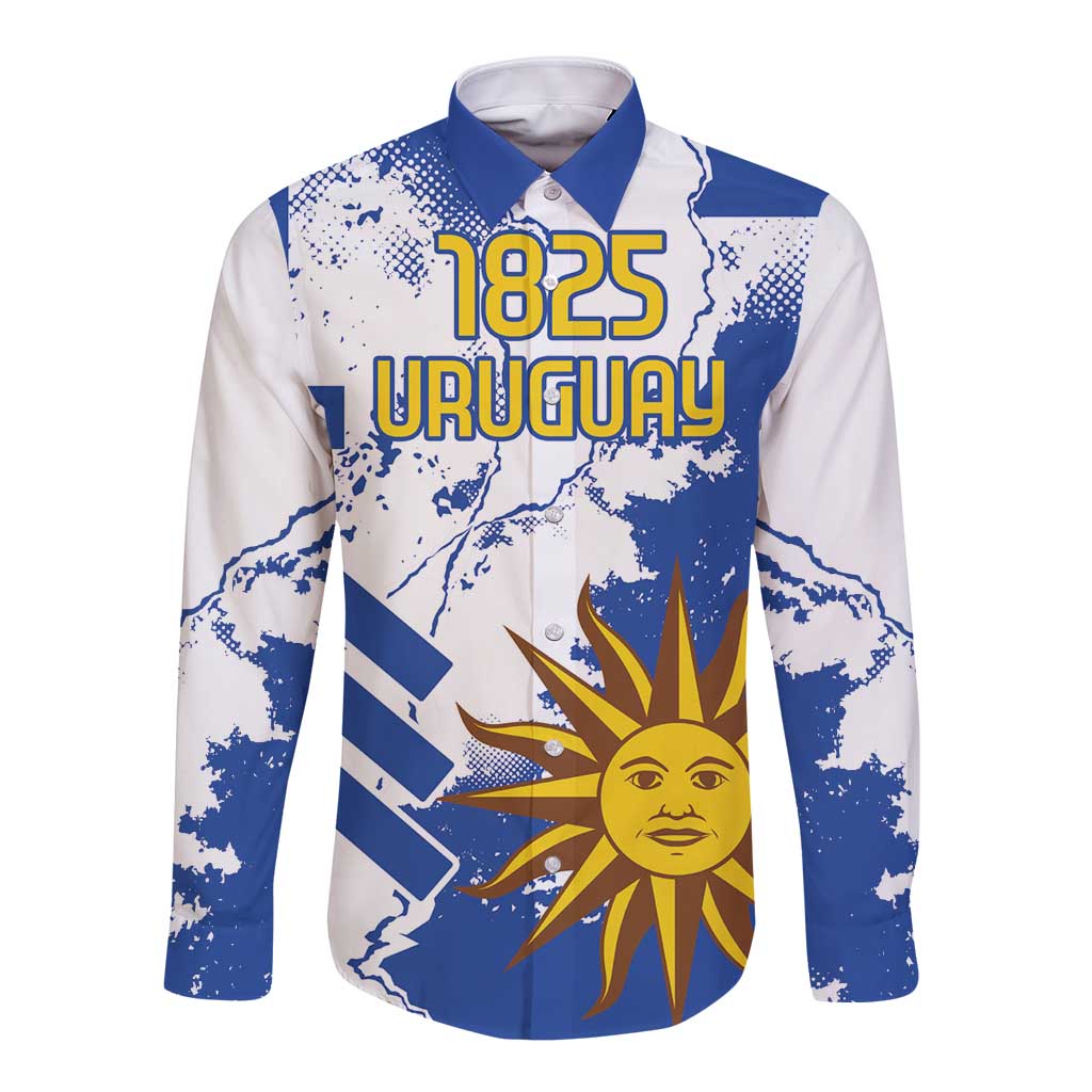 Custom Uruguay Independence Day Long Sleeve Button Shirt Sol de Mayo With Grunge Urban - Wonder Print Shop