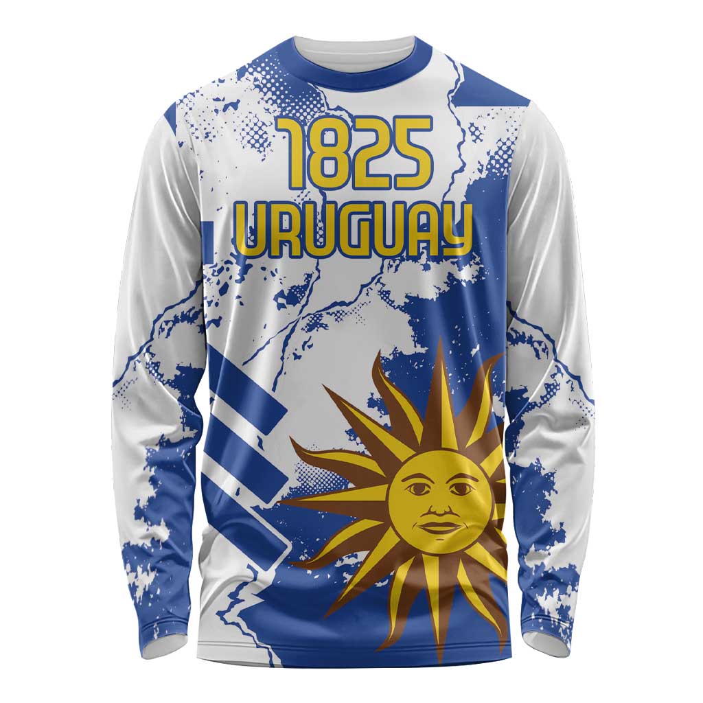 Custom Uruguay Independence Day Long Sleeve Shirt Sol de Mayo With Grunge Urban - Wonder Print Shop