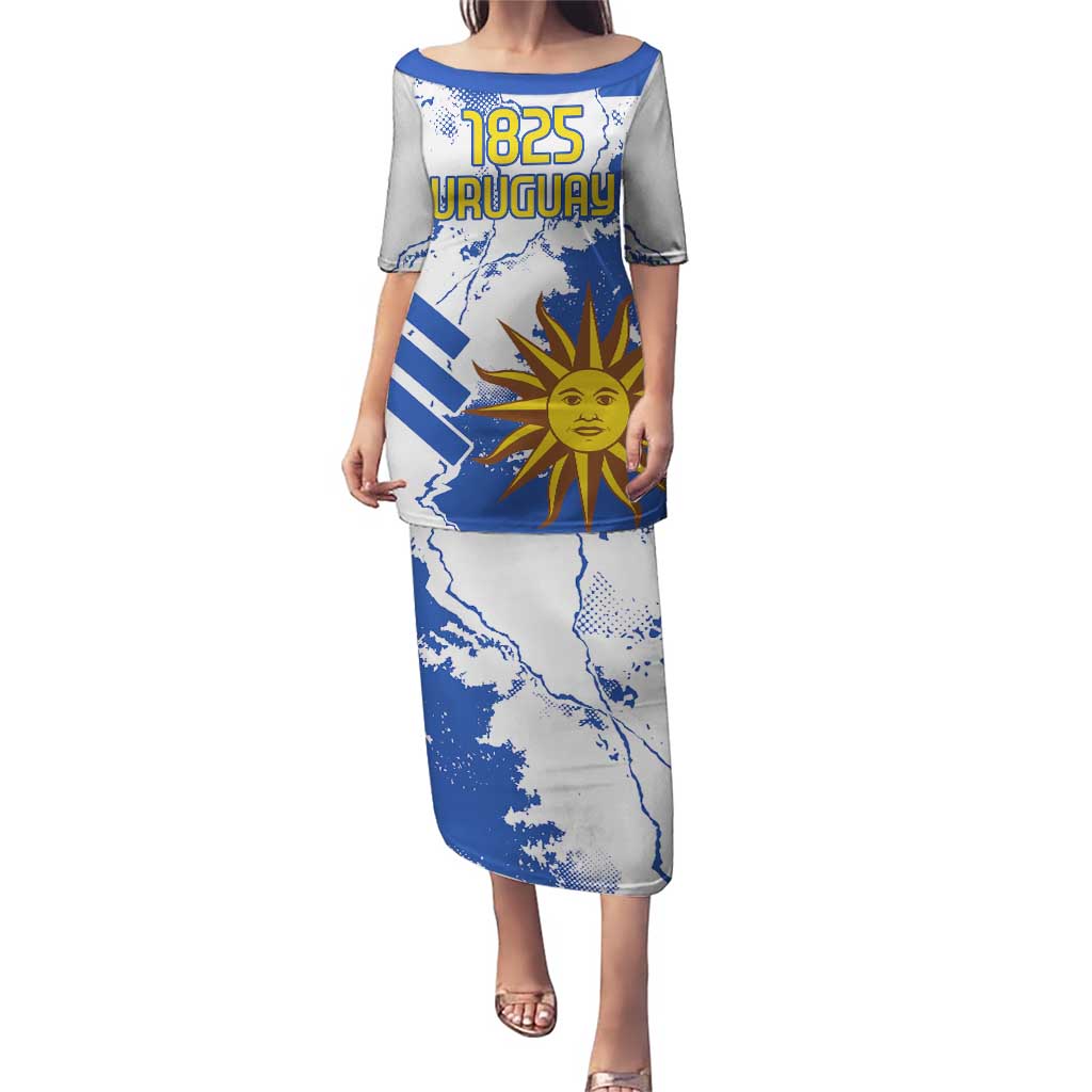 Custom Uruguay Independence Day Puletasi Sol de Mayo With Grunge Urban - Wonder Print Shop