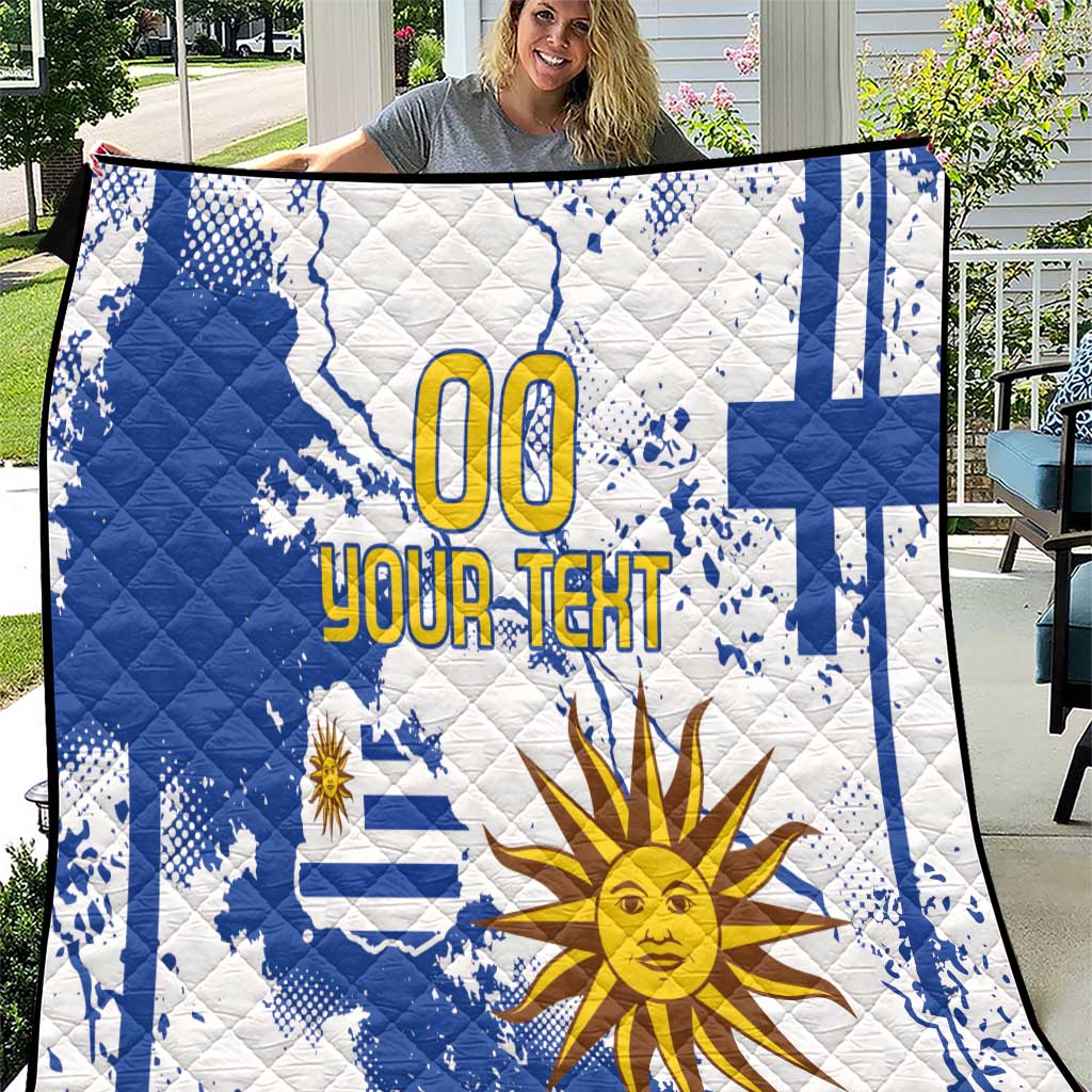 Custom Uruguay Independence Day Quilt Sol de Mayo With Grunge Urban