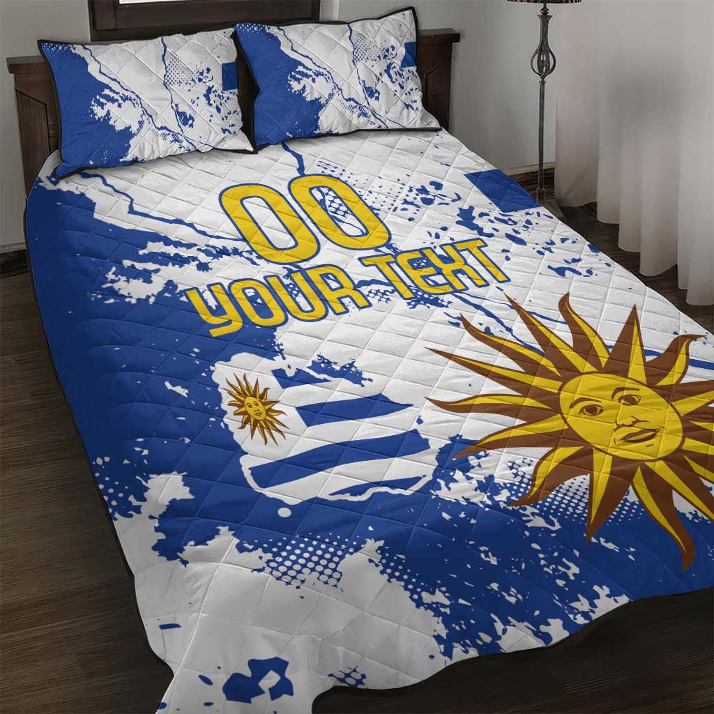 Custom Uruguay Independence Day Quilt Bed Set Sol de Mayo With Grunge Urban - Wonder Print Shop