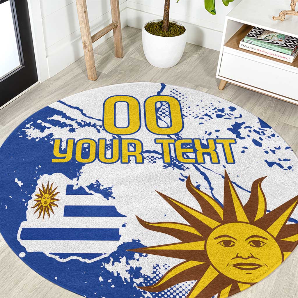 Custom Uruguay Independence Day Round Carpet Sol de Mayo With Grunge Urban