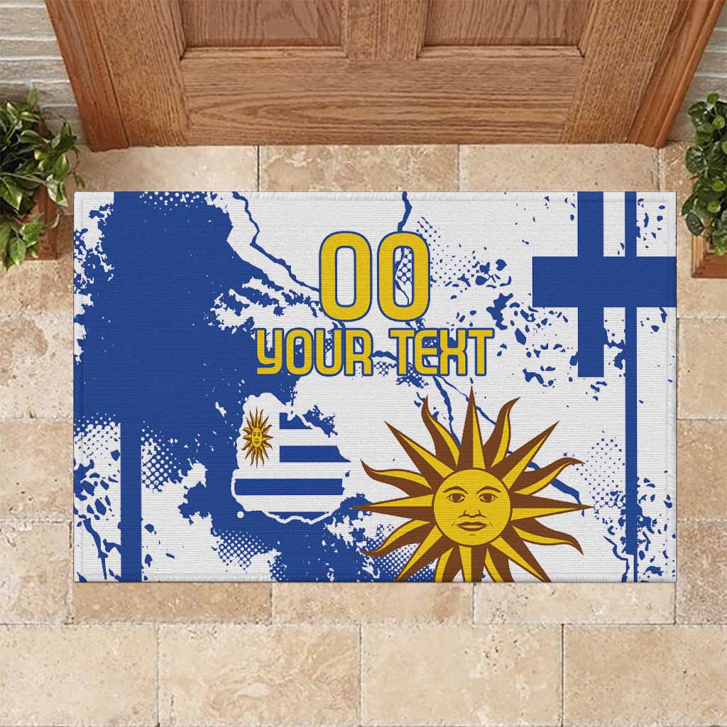 Custom Uruguay Independence Day Rubber Doormat Sol de Mayo With Grunge Urban - Wonder Print Shop