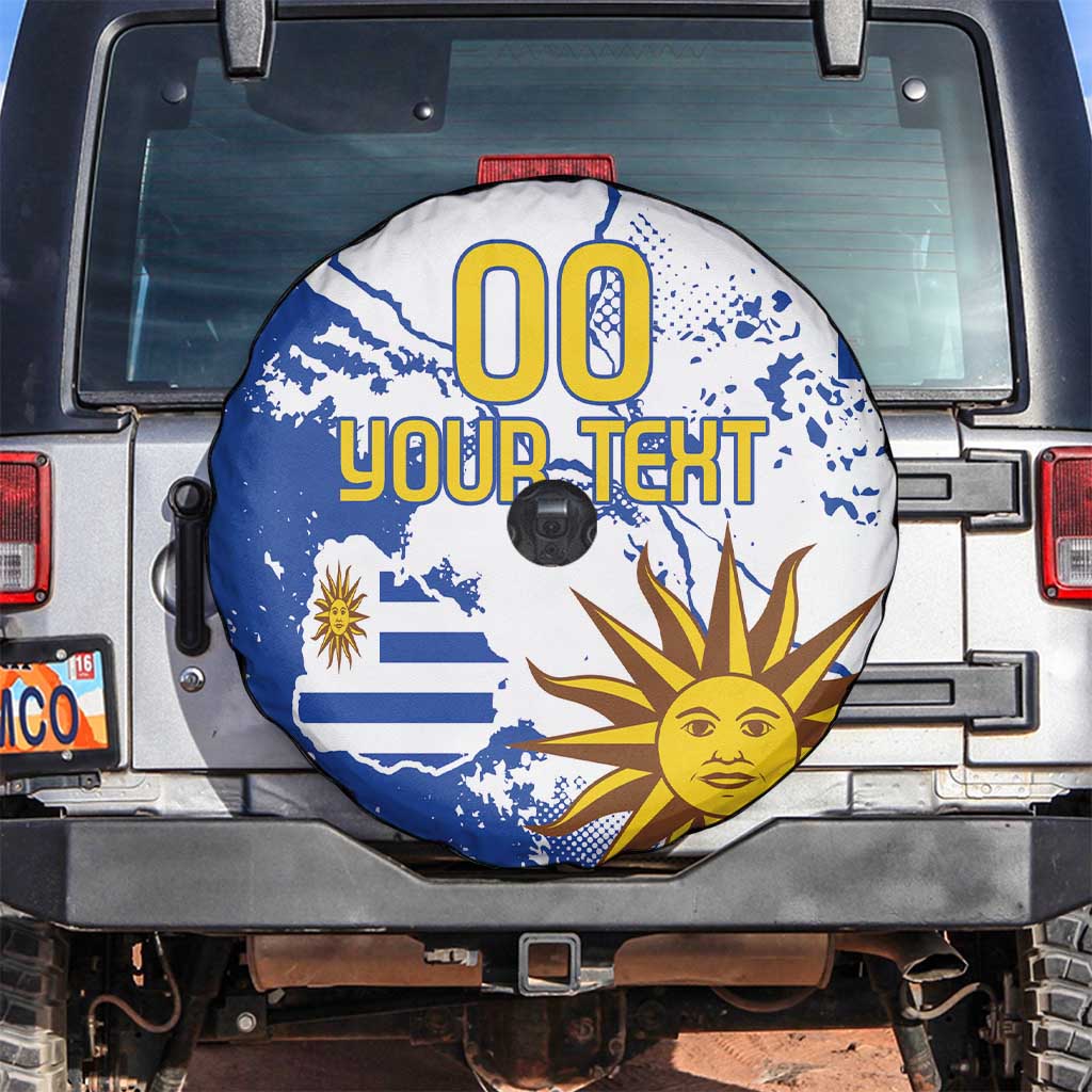 Custom Uruguay Independence Day Spare Tire Cover Sol de Mayo With Grunge Urban - Wonder Print Shop