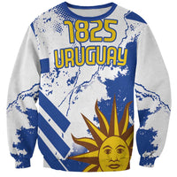 Unisex blue and gray sweatshirt with Uruguay graphic, sun icon, and 1825 print