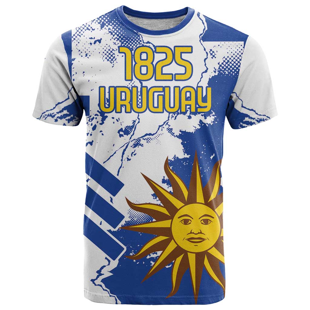 Custom Uruguay Independence Day T Shirt Sol de Mayo With Grunge Urban - Wonder Print Shop