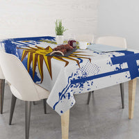 Blue and white Independence Day tablecloth with sunburst and splatter grunge print