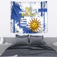 Uruguay independence tapestry, blue-white design with sun emblem, cross, and “00 YOUR TEXT”