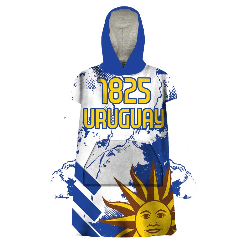 Custom Uruguay Independence Day Wearable Blanket Hoodie Sol de Mayo With Grunge Urban - Wonder Print Shop