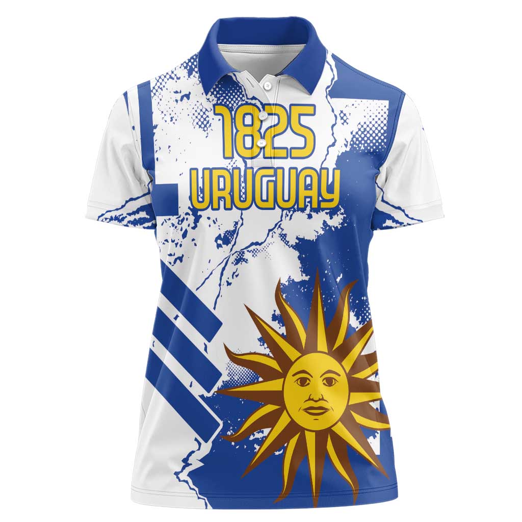 Custom Uruguay Independence Day Women Polo Shirt Sol de Mayo With Grunge Urban - Wonder Print Shop