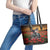 US Veterans Day American Army Leather Tote Bag With Poppy Flowers