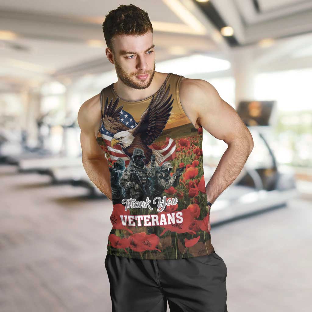 US Veterans Day American Army Men Tank Top With Poppy Flowers - Wonder Print Shop