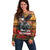 US Veterans Day American Army Off Shoulder Sweater With Poppy Flowers - Wonder Print Shop