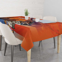 Orange US Navy veteran tablecloth with camouflage pattern, anchor artwork and ribbon detail