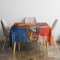 Orange US Navy veteran tablecloth with camouflage print, anchor graphic and star accents