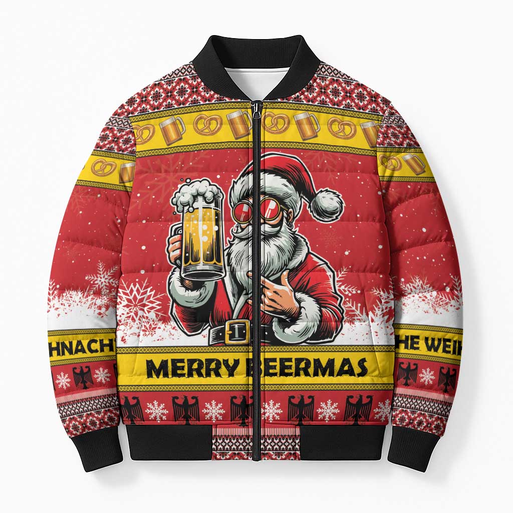 Personalized Germany Christmas Bomber Puffer Jacket Santa Claus Merry Beermas - Wonder Print Shop