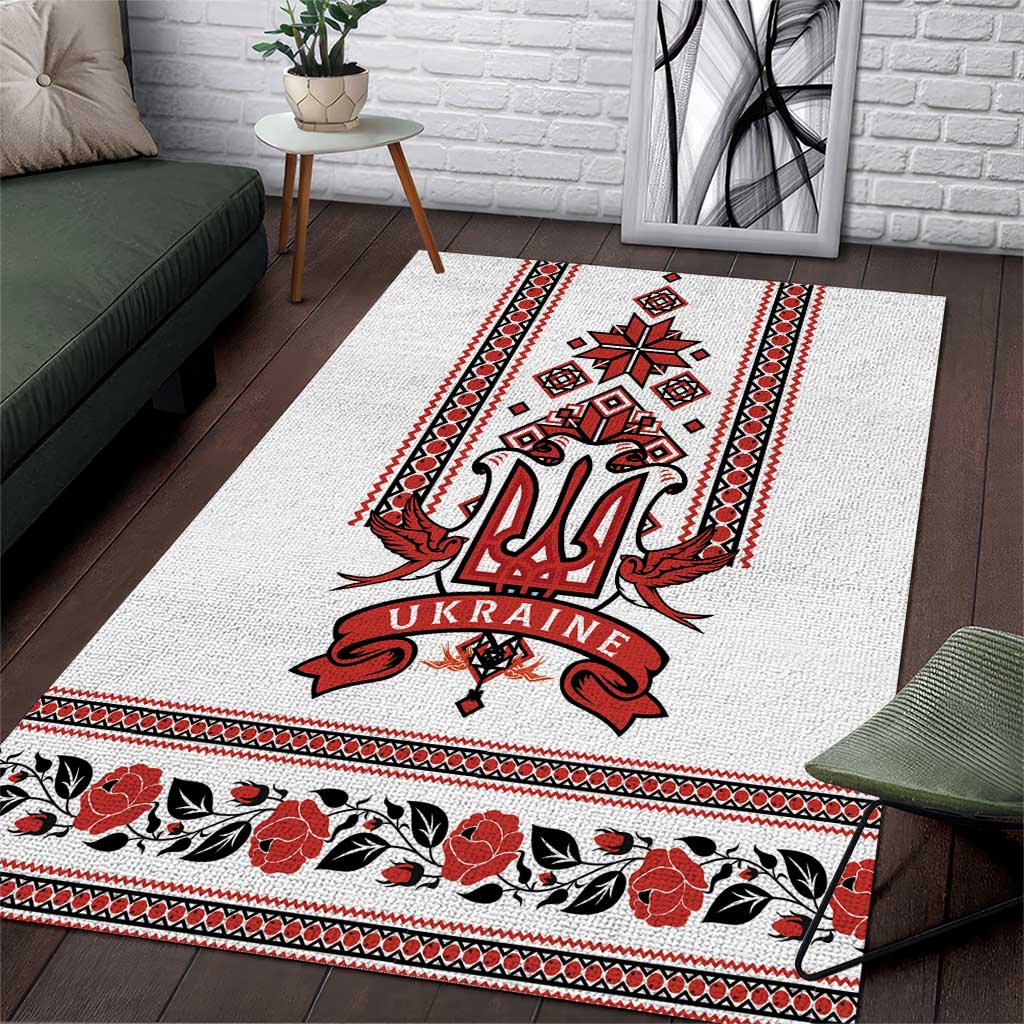 Ukraine Unity Day Area Rug The Trident With Folk Pattern - Wonder Print Shop