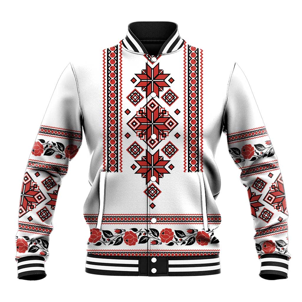 Ukraine Unity Day Baseball Jacket The Trident With Folk Pattern - Wonder Print Shop