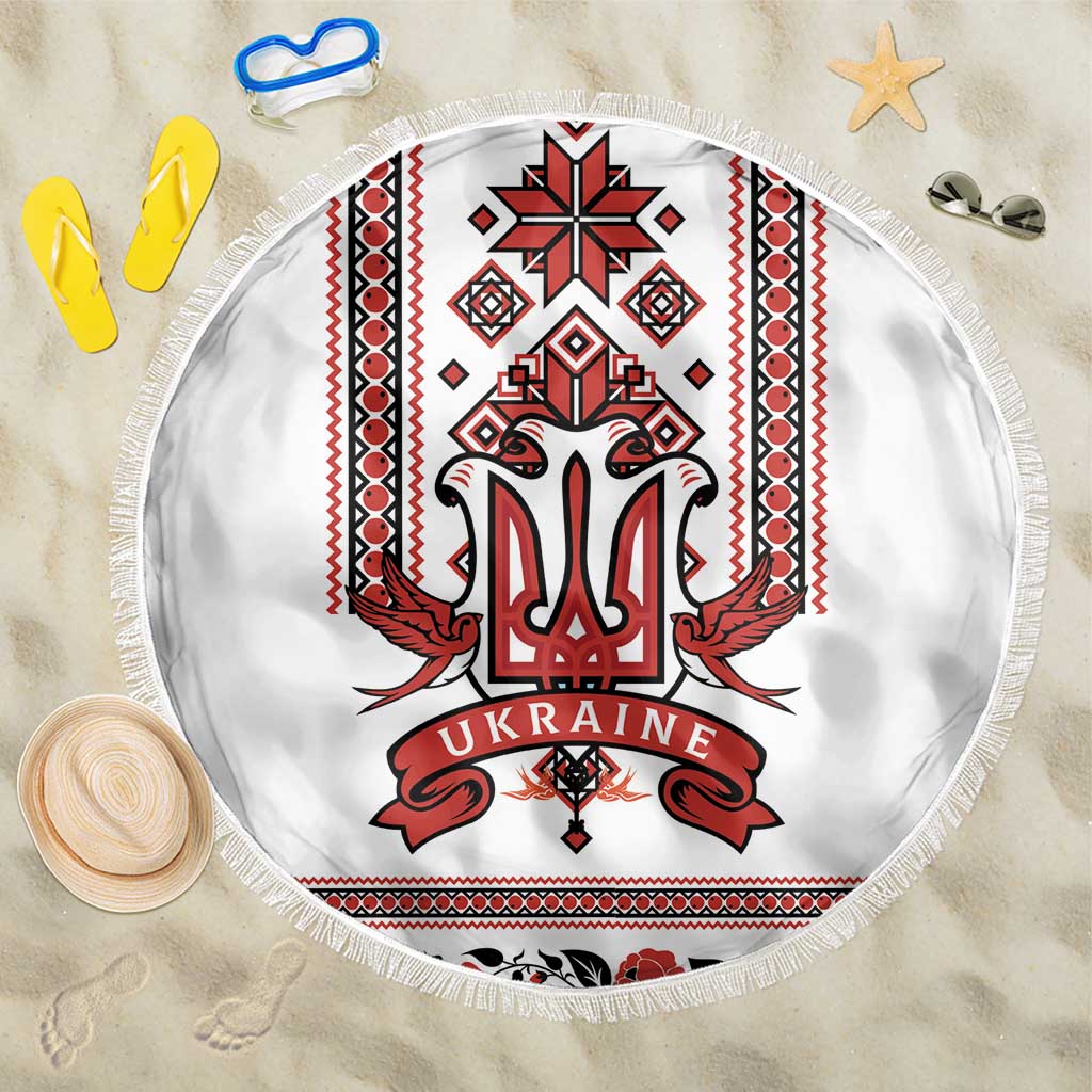 Ukraine Unity Day Beach Blanket The Trident With Folk Pattern - Wonder Print Shop