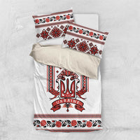 White duvet cover set with red/black folk trident design and matching pillow